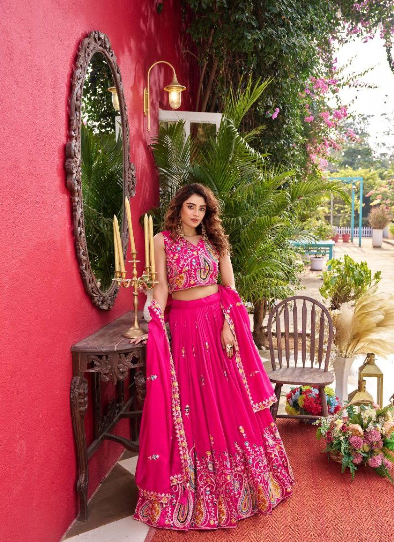 Pure Vichitra Embroidered Lehenga Choli Outfit