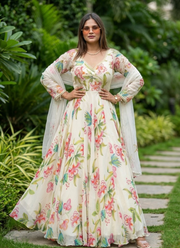 Heavy Georgette Gown Set with Mirror Work 1