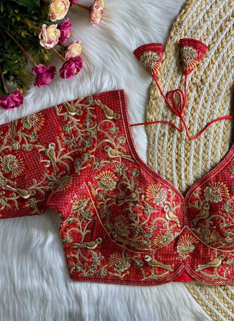 Roman Silk Women’s Blouse with Jari, Sequins & Codding Thread Work