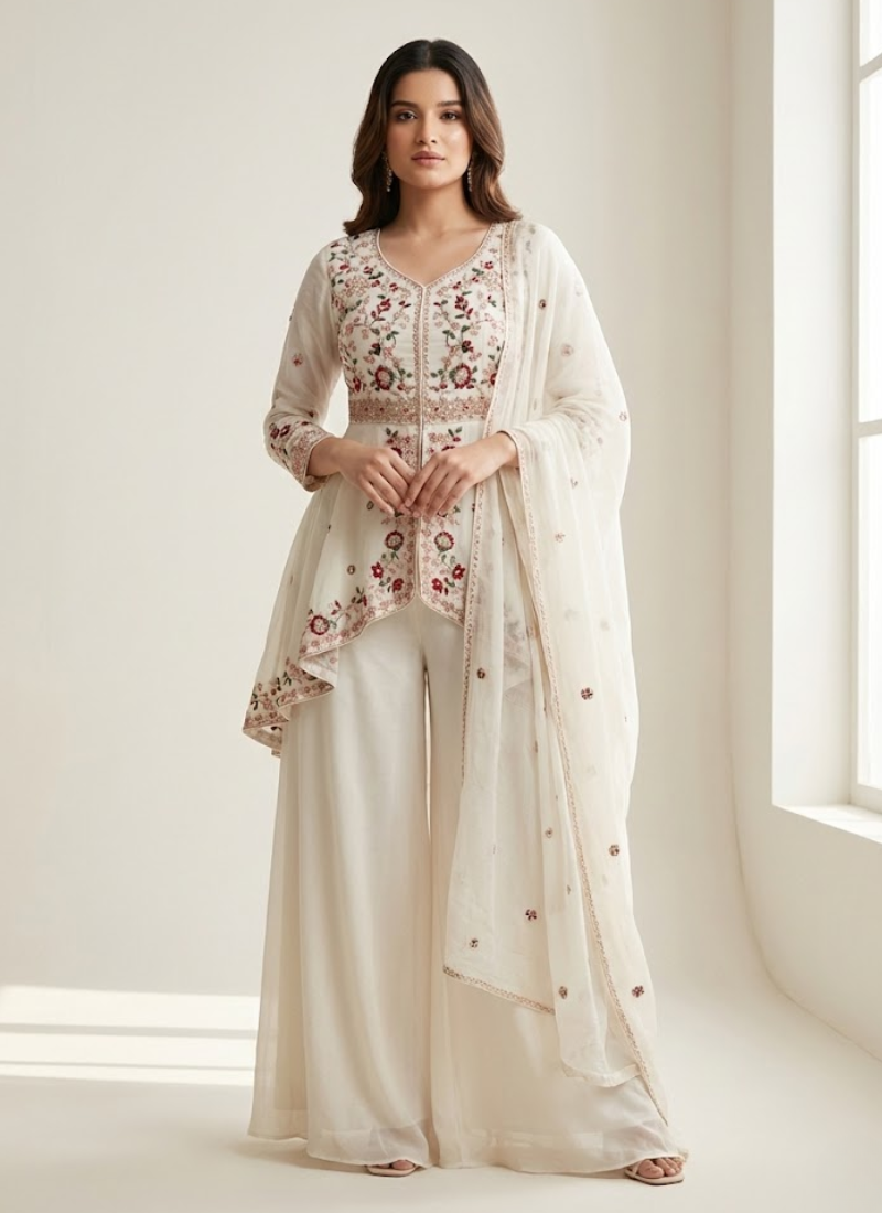 Rangoli Silk Palazzo Suit with Sequins Embroidery + Dupatta