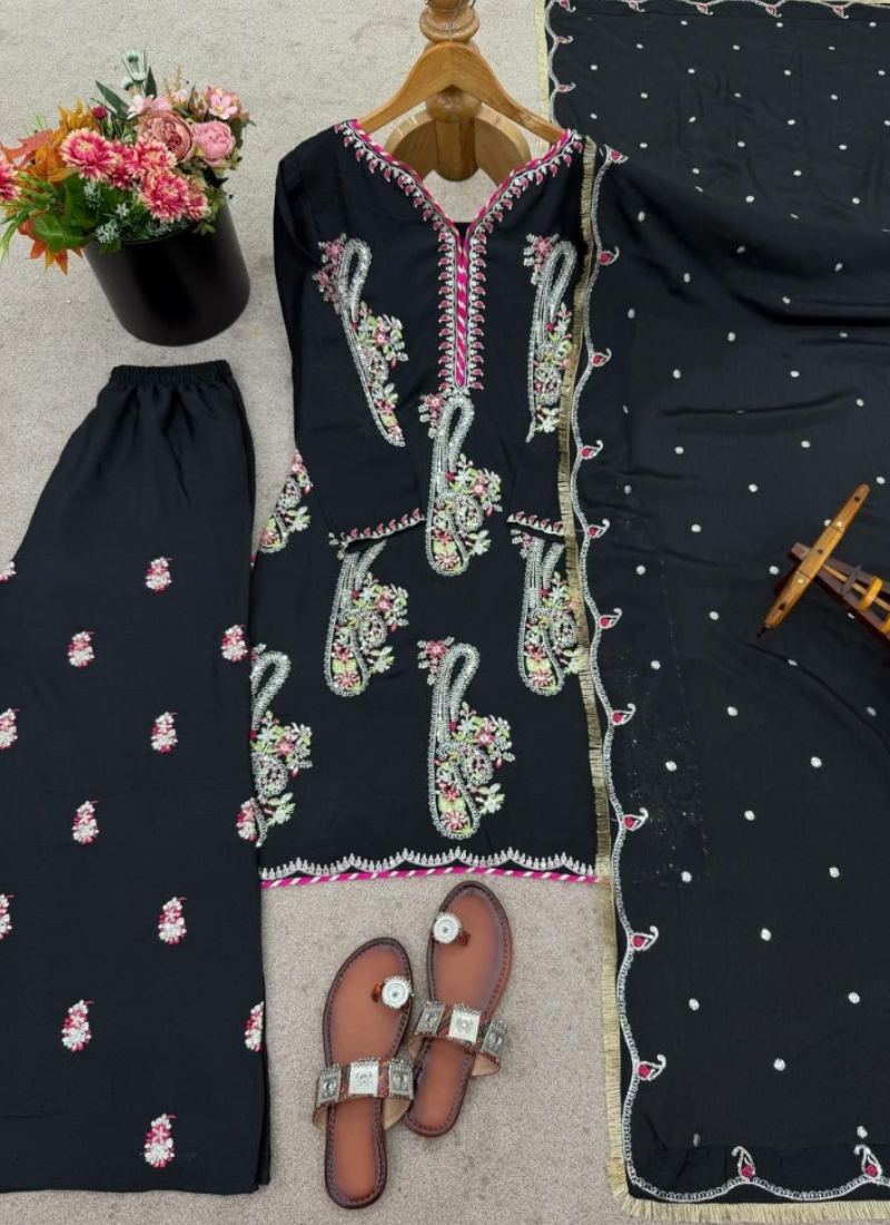 Heavy Chinon Palazzo Suit with Sequins Embroidery + Dupatta