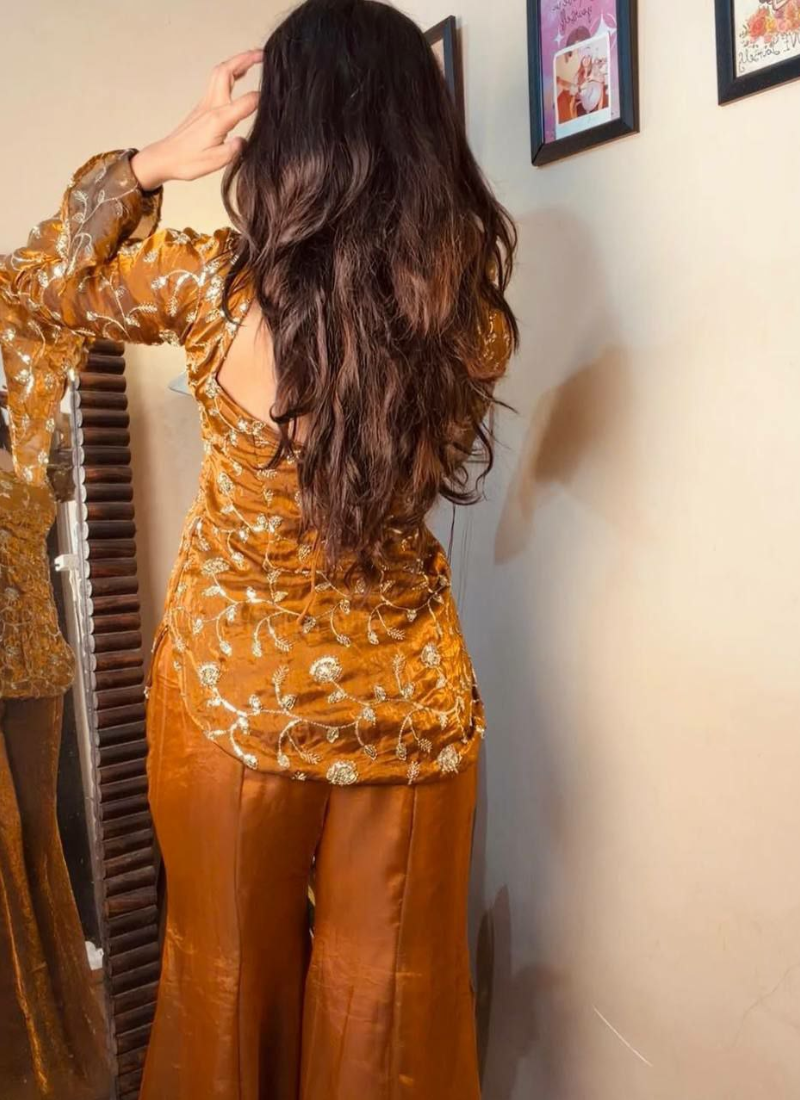 NC Moss Sharara Suit with Sequins Embroidery (Kurti + Palazzo)