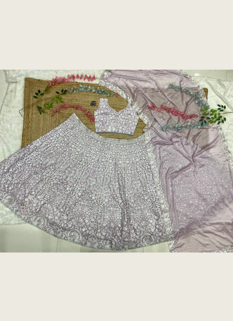 Silk Georgette Lehenga Choli with Mirror Work