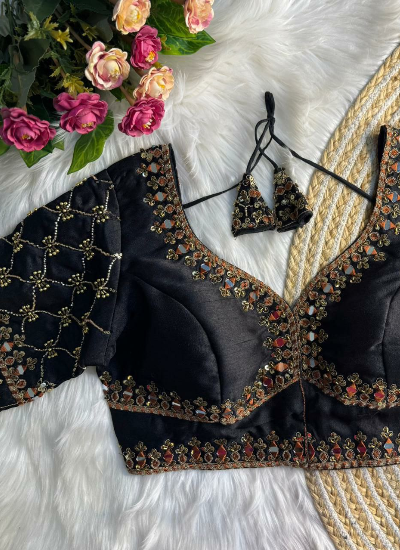 Italian Silk Women’s Blouse with Jari, Sequins & Beads Work