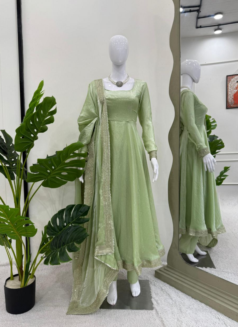 Fendy Silk Gown Set with Sequin &amp; Thread Work