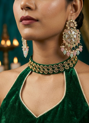 Sea Green with Baby Pink Kundan Earrings 3