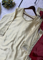 Chinon Sharara Suit with Sequins Embroidery + Silk Dupatta 7