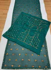 Dark Sea Green Saree in Faux Georgette with Heavy Sequins Embroidery + Silk Blouse 7