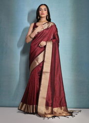 Plum Banarasi Silk Saree with Zari Weaving, Border & Pallu + Blouse Piece 6