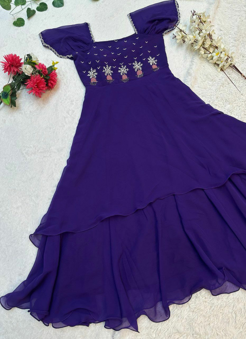 Fox Georgette Anarkali Dress with Handwork & Double Flair