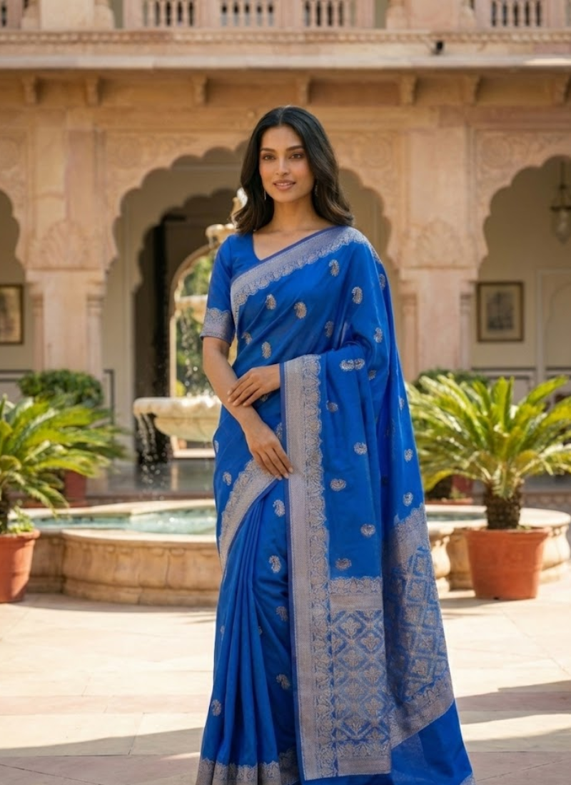 Royal Blue Banarasi Katan Silk Saree – Zari Work