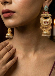 Sea Green Red Golden Kashmiri Earrings 6