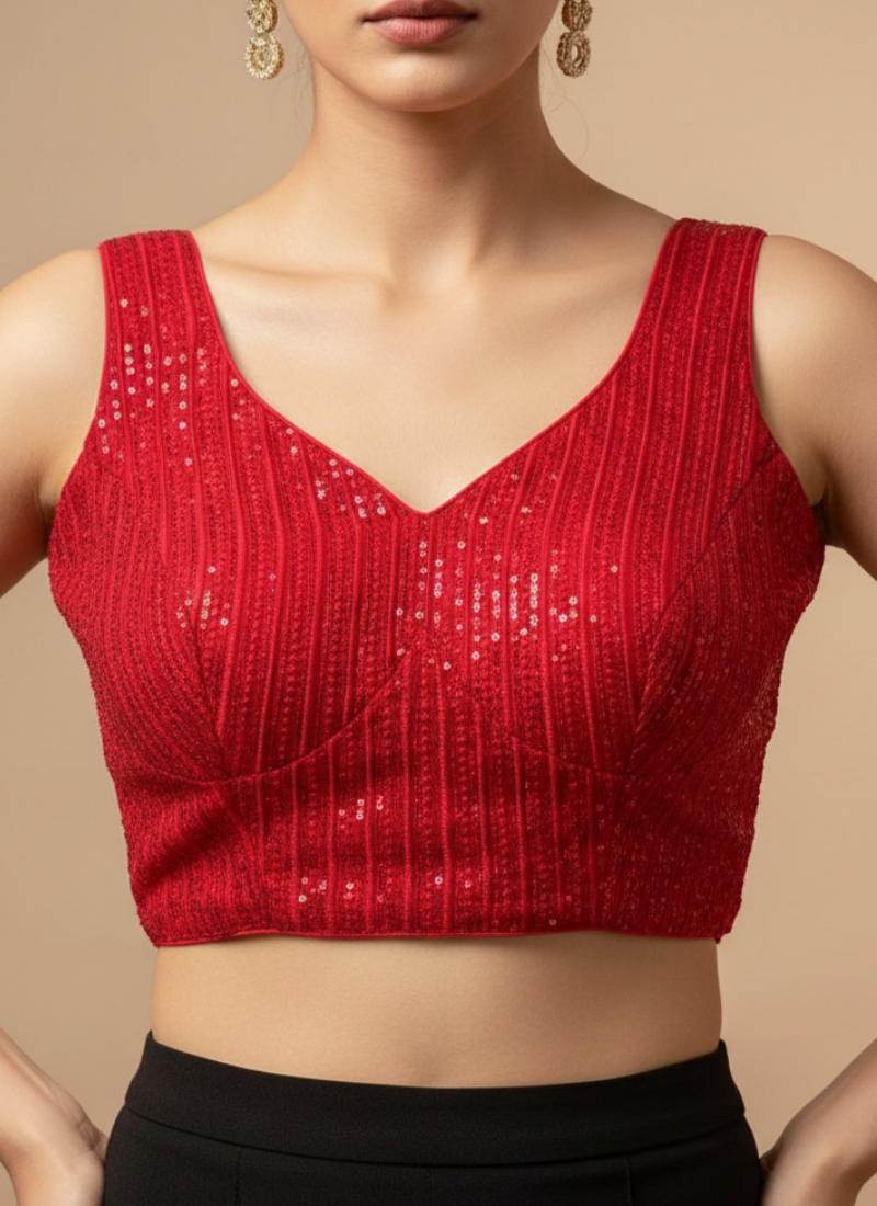 Glam Heavy Embroidery Deep Neck Party Blouse