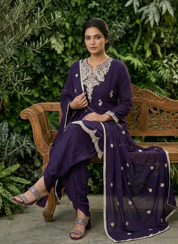 Dark Purple Dhoti Style Salwar Suit