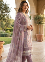 Light Purple Chiffon Salwar Kameez with Embroidery 4