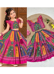 Chinon Silk Mirror Work Navratri Lehenga Set for Children Indian Girl Outfit 4