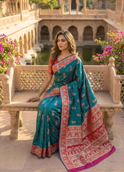 Sharnachura Silk Saree – Sea Green Zari with Blouse Piece 7