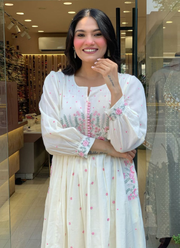 Mul Mul Cotton Punjabi Suit with Floral Embroidery & Scallop Dupatta 7