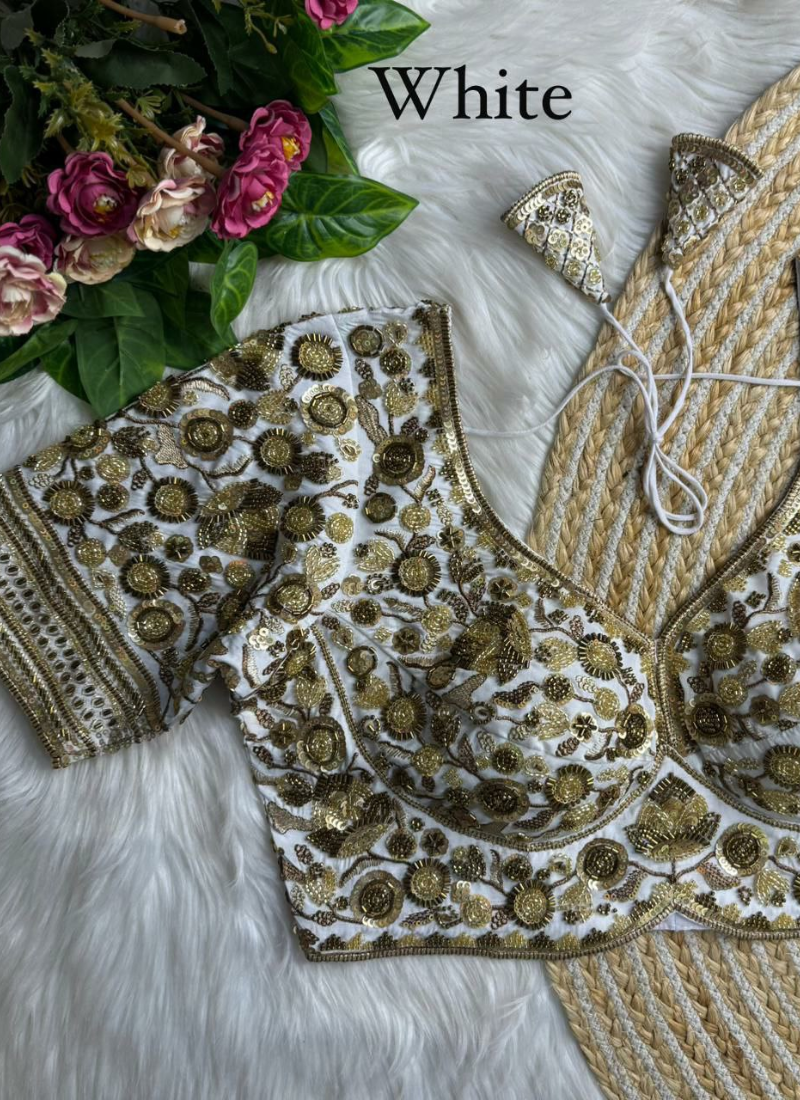 Heavy Roman silk blouse with Jari, sequence and beads work, padded fit, handmade hooks and latkans.