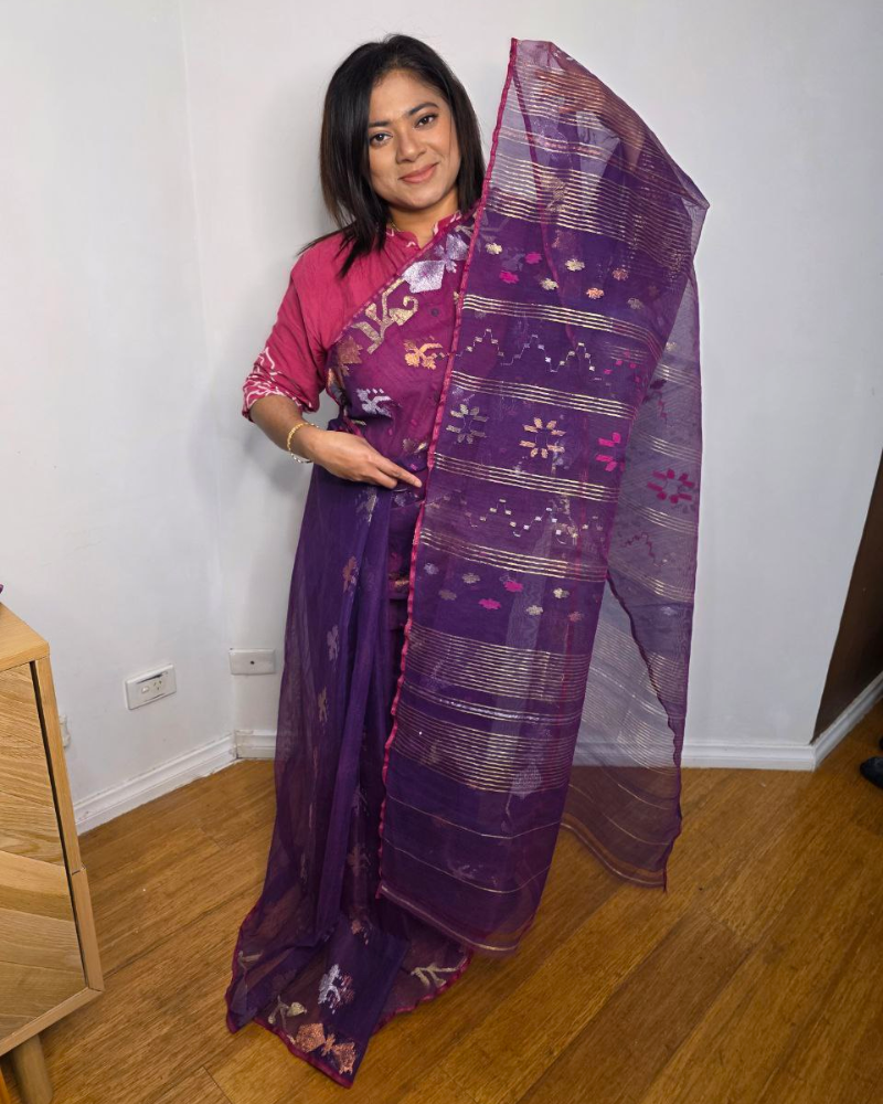 Bangladeshi Jamdani Saree – Kodom Full Design Purple