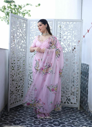 Soft Tebby Silk Saree with Floral Print & Katdana Handwork + Jalpari Silk Blouse 5