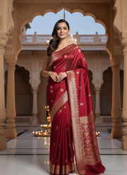 Red Banarasi Katan Silk Saree – Zari Work with Blouse Piece 7