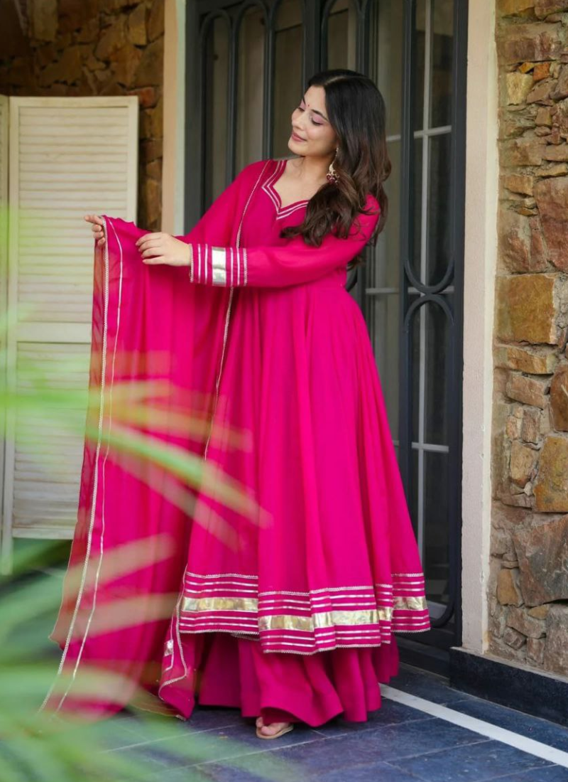 Georgette Silk Anarkali Salwar Kameez with Gotta Patti Work