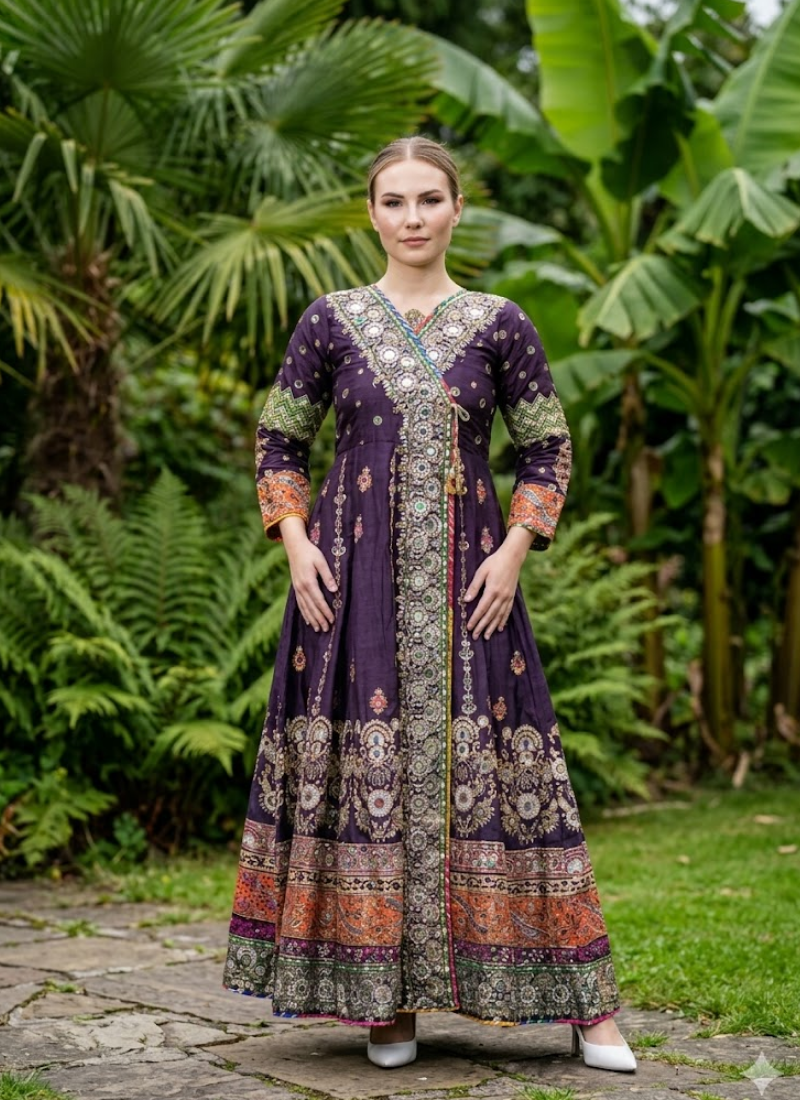 Pakistani Raw Silk Anarkali with Embroidery