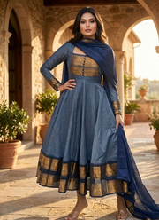 Chanderi Cotton Anarkali Dress with Jacquard Zari Border & Lace Dupatta 6