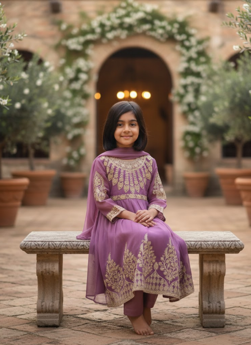 Light Purple Chiffon Anarkali Dress for Kids – Luxe Occasionwear