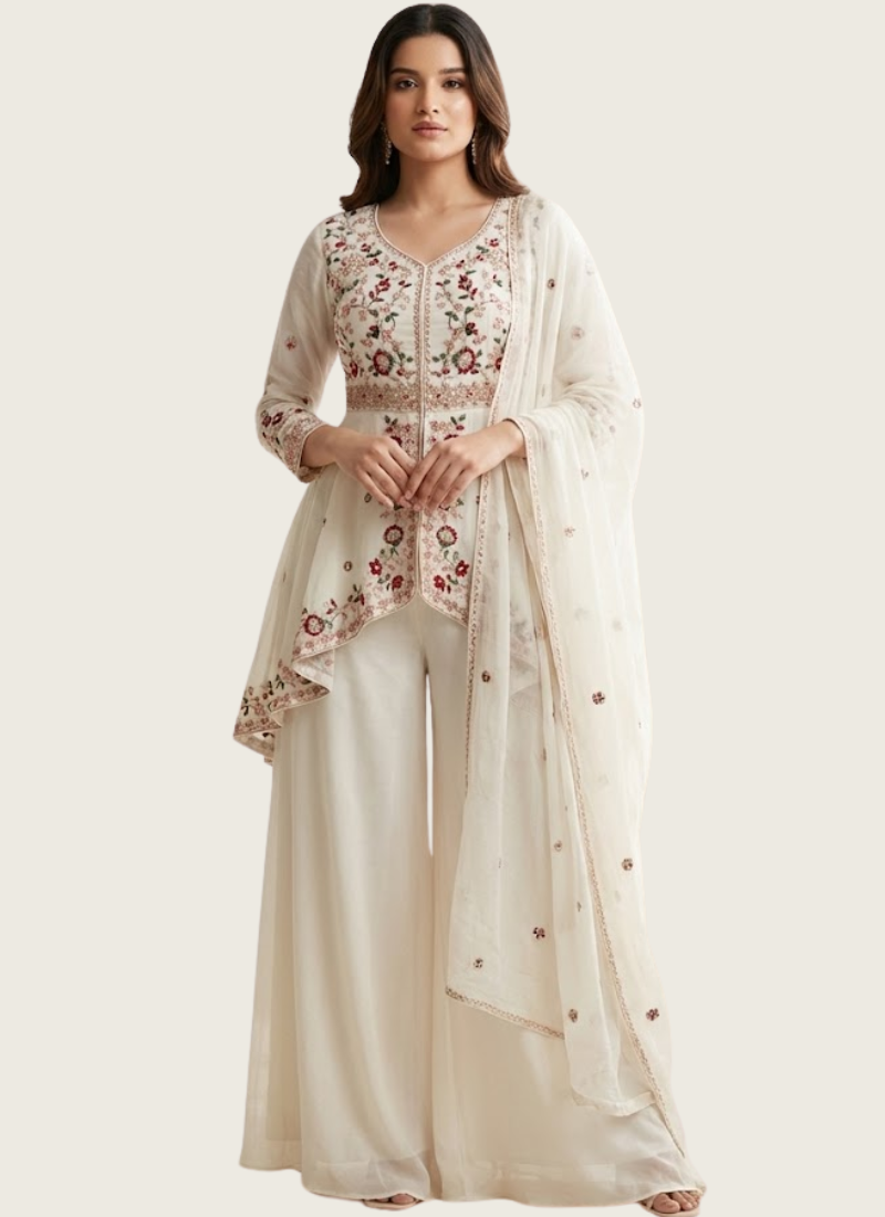 Rangoli Silk Palazzo Suit with Sequins Embroidery + Dupatta