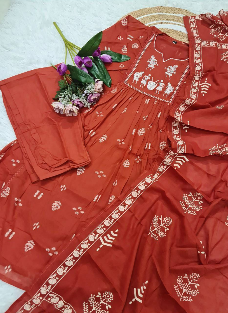 Premium Cotton Punjabi Suit with Sequins Embroidery & Khadi Dupatta
