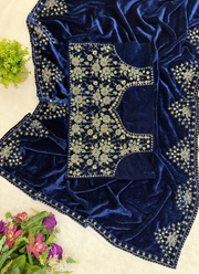 Silk Saree in Pure Velvet with Embroidery Border & Blouse Piece 8