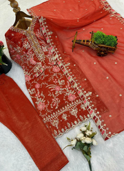 Crunchy Silk Punjabi Straight Suit with Heavy Embroidery + Dupatta 8