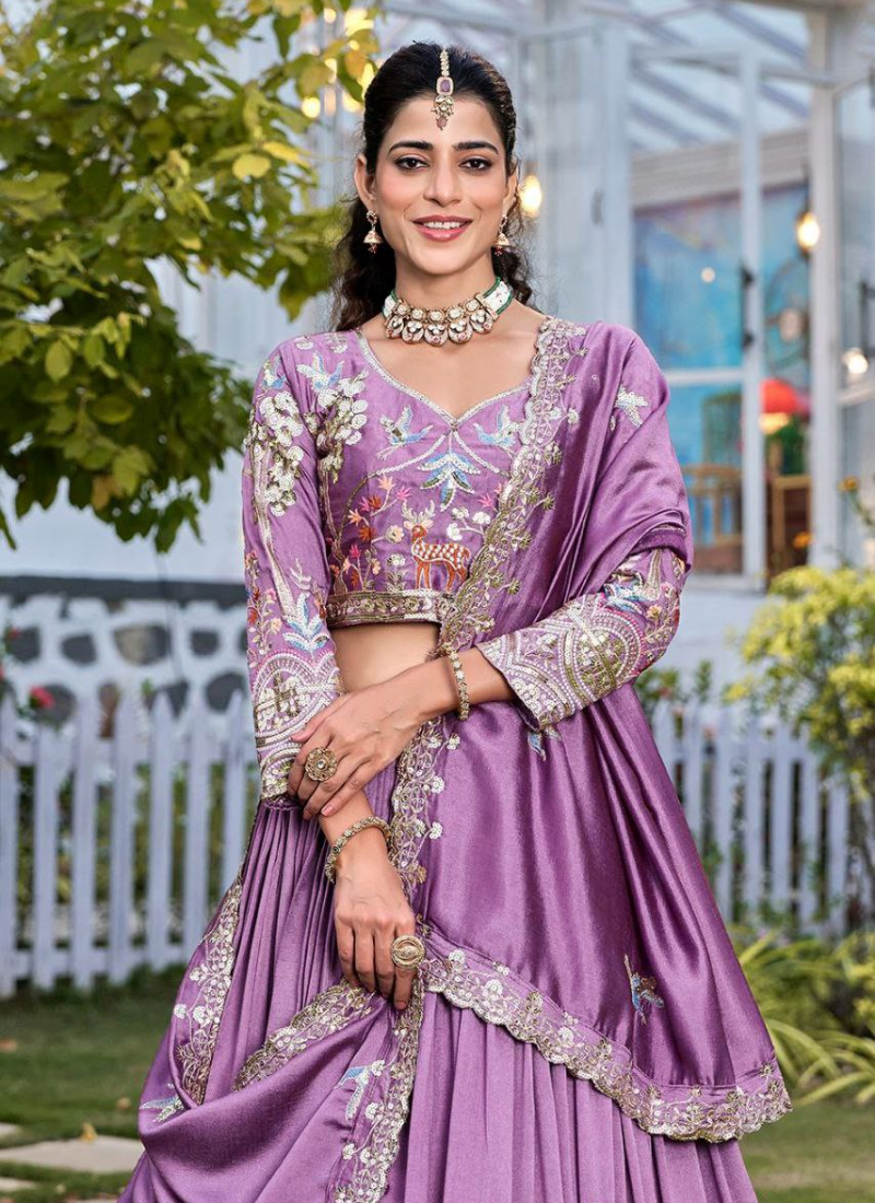 Pure Vichitra Embroidered Lehenga Choli Set