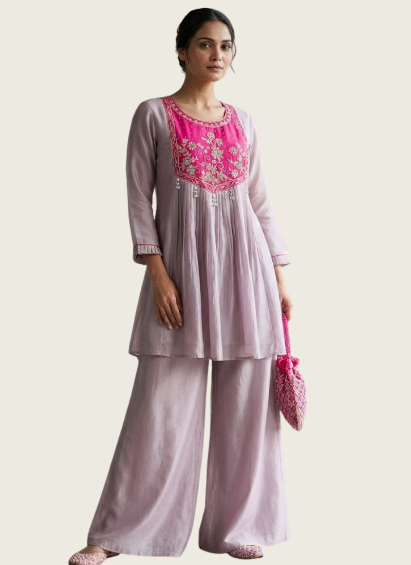 Premium Kurti Palazzo Set with Handwork & Latkans