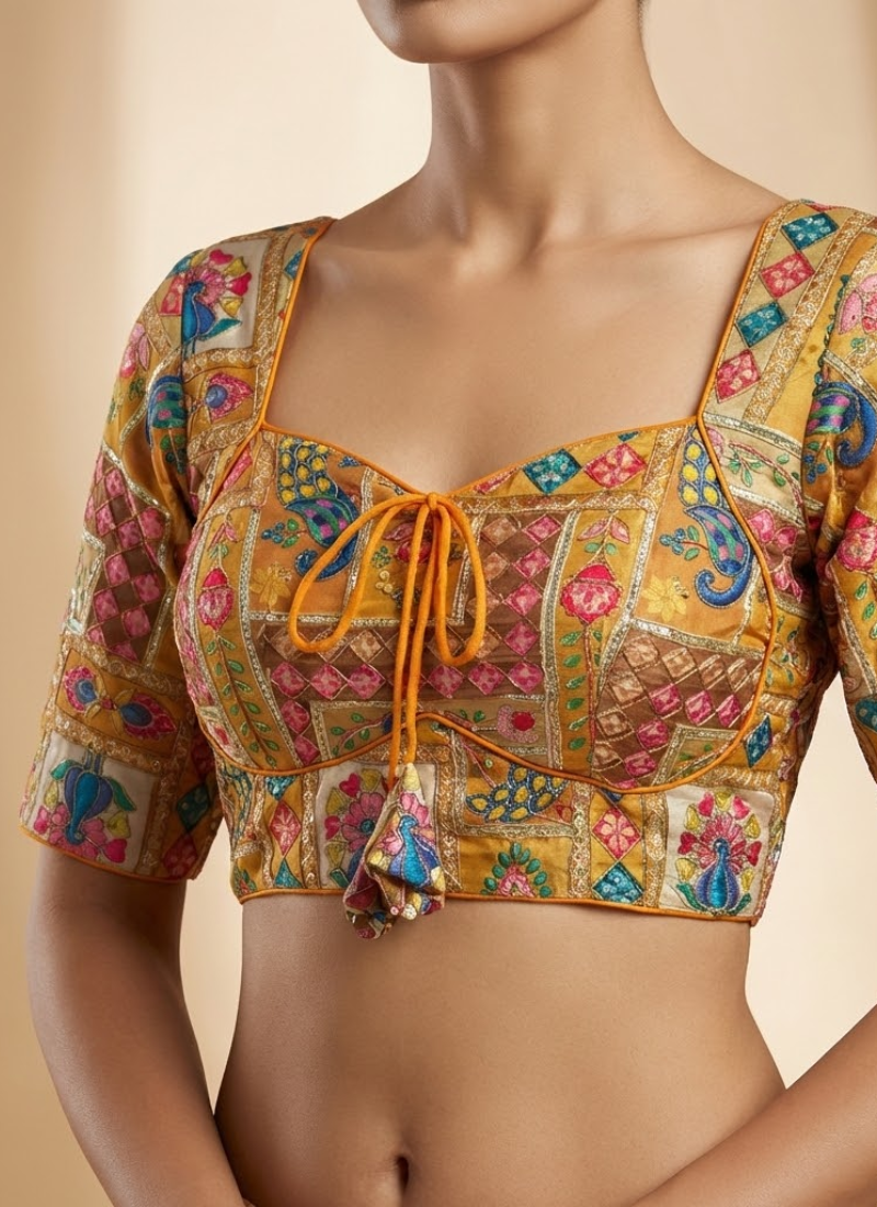 Pure Crepe Blouse with Elbow Sleeves & Back Dori