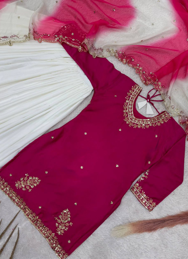 French Crepe Salwar Suit with Organza Dupatta