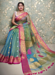 Pure Resham Muslin Banarasi Saree with Blouse 8