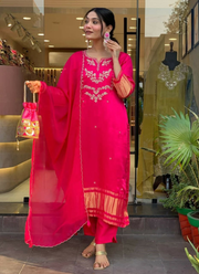 Viscose Silk Punjabi Suit with Embroidered Dupatta Elegance 8