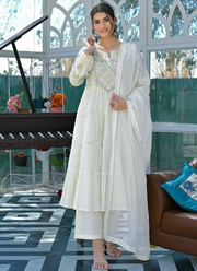 White Flex Butti Cotton Punjabi Suit with Embroidery & Kota Dupatta (Sizes S–XXL) 3