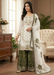 Sharara Suit in GMY Silk with Heavy Embroidery, Sequins Work & Organza Dupatta 9