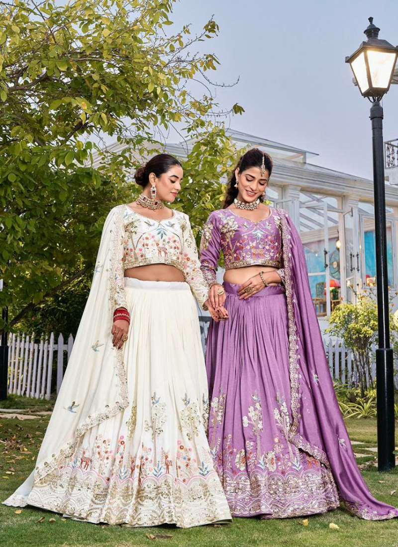 Pure Vichitra Embroidered Lehenga Choli Set