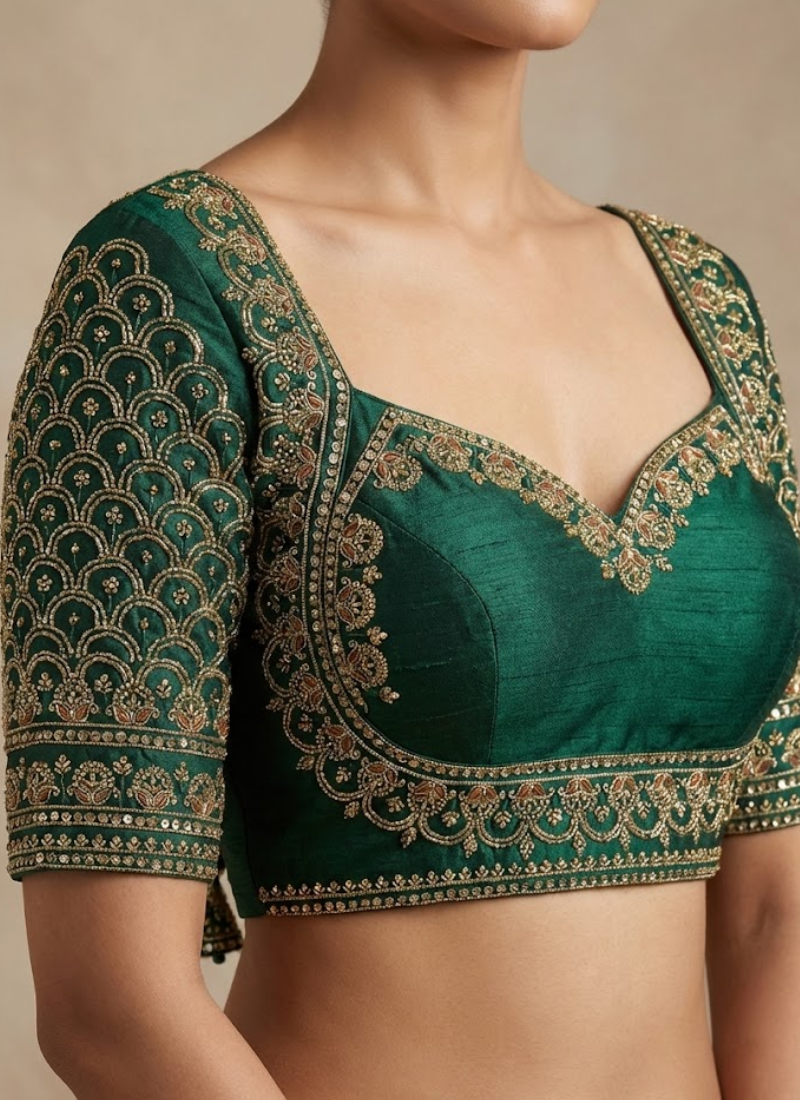 Italian Silk Women’s Blouse with Handwork, Sequins & Thread Work