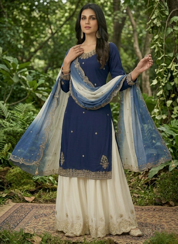 French Crepe Salwar Suit with Organza Dupatta