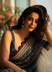 Ajrak Printed Silk Saree – Digital Print, Mirror & Sequins Handwork with Satin Blouse 10
