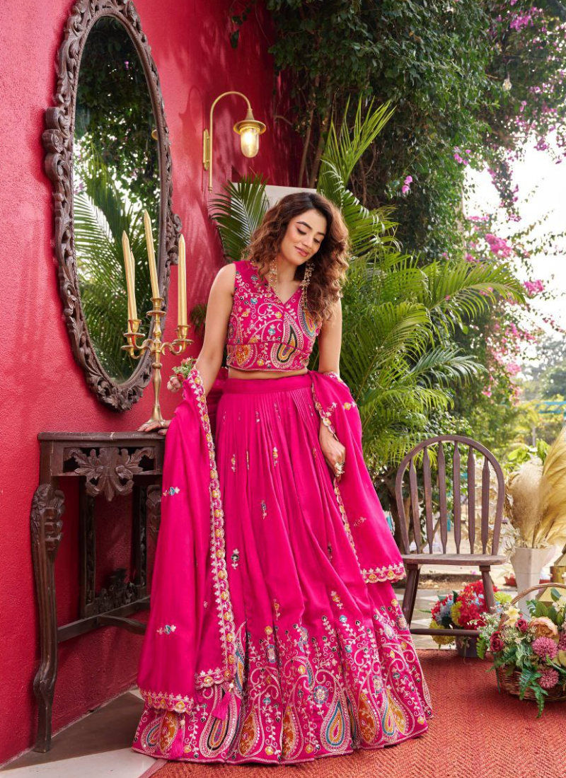 Pure Vichitra Embroidered Lehenga Choli Outfit