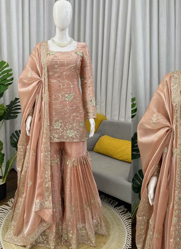JMC Silk Sharara Set with Embroidered Dupatta
