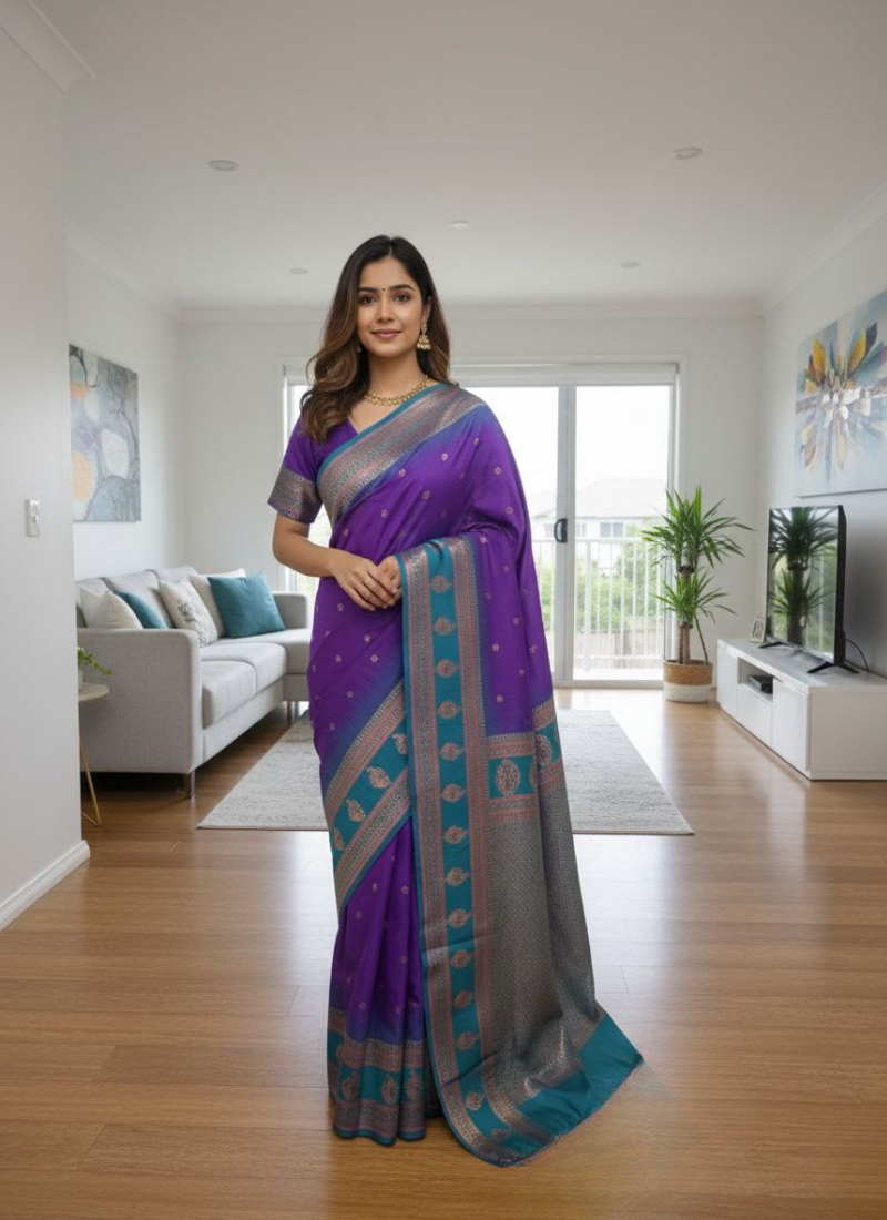 Semi Ikkat Kanchi Saree – Elegant Weave