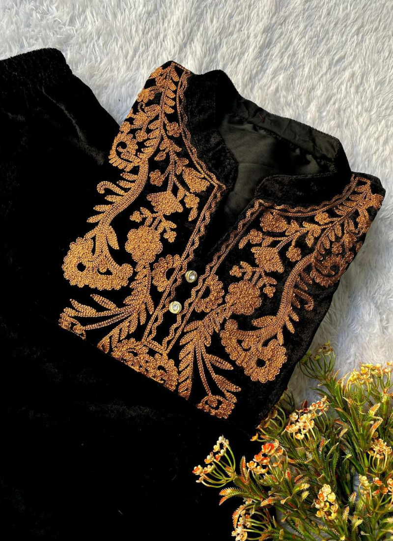 Velvet Embroidered Co‑Ord Set for Women (Kurti + Palazzo)